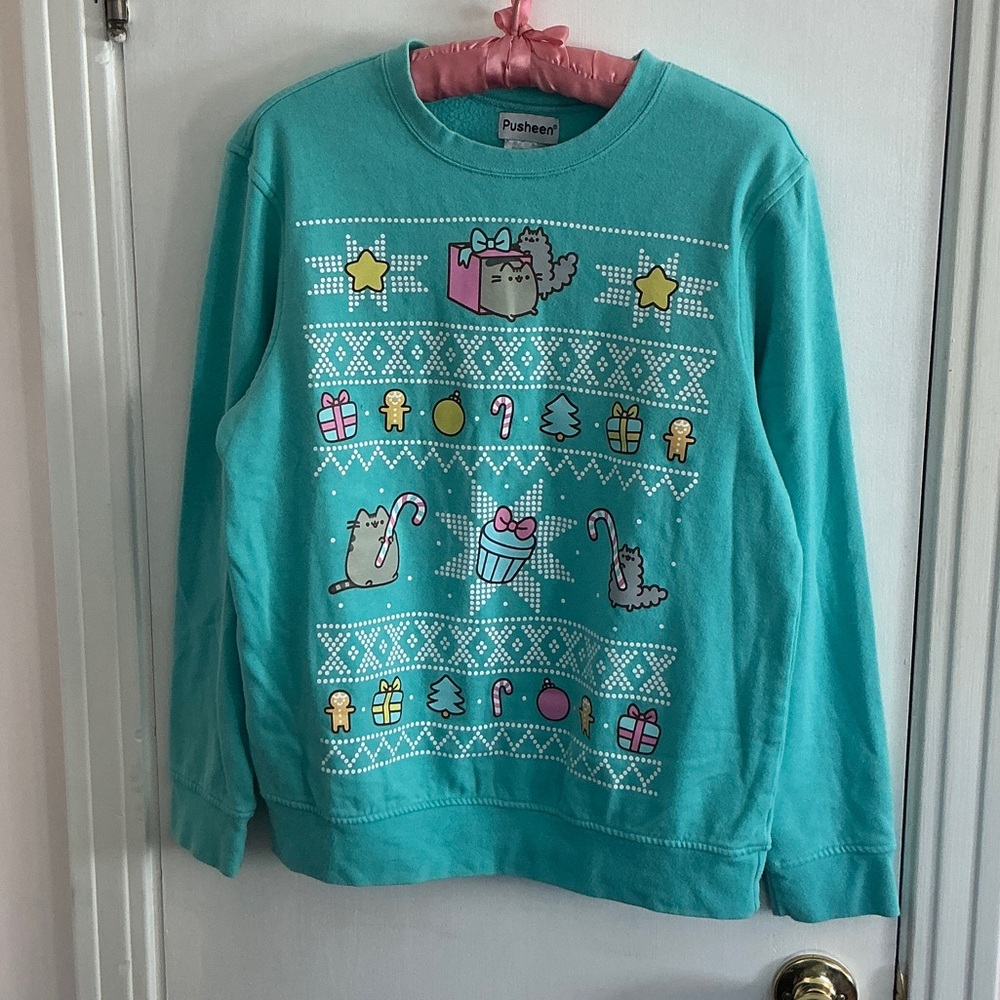 Pusheen Teal Festive Christmas Sweatshirt XS